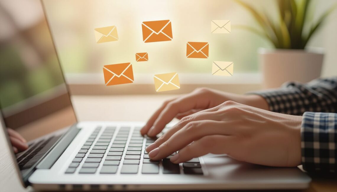 Person typing an email newsletter on a laptop, representing how to build an engaged email list through authentic communication